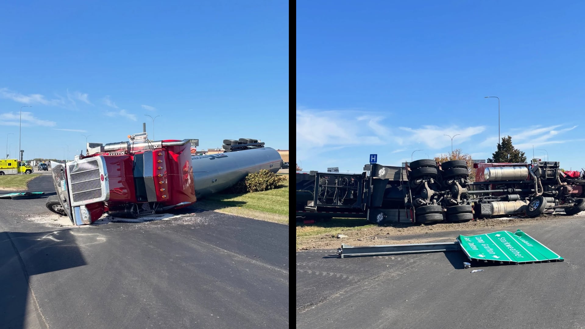 Semi hauling anhydrous ammonia rolls over near Devils Lake