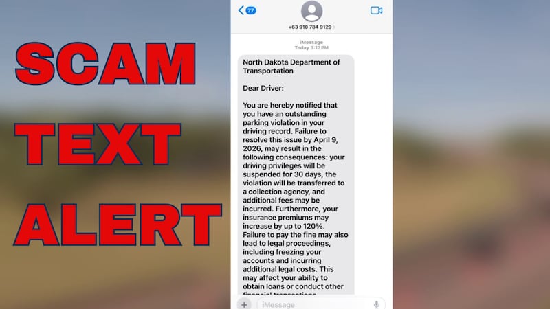A scam text appearing to come from the NDDOT