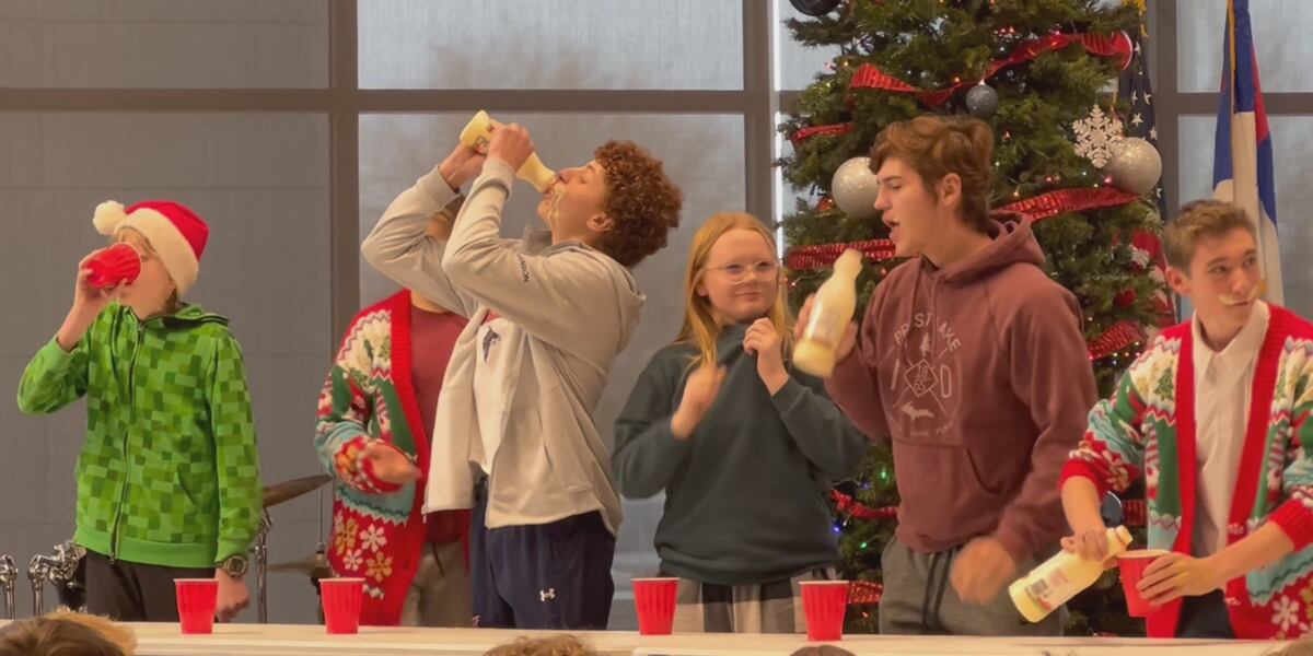 Chugging Def Eggnog chugging contest at Park Christian School in Moorhead