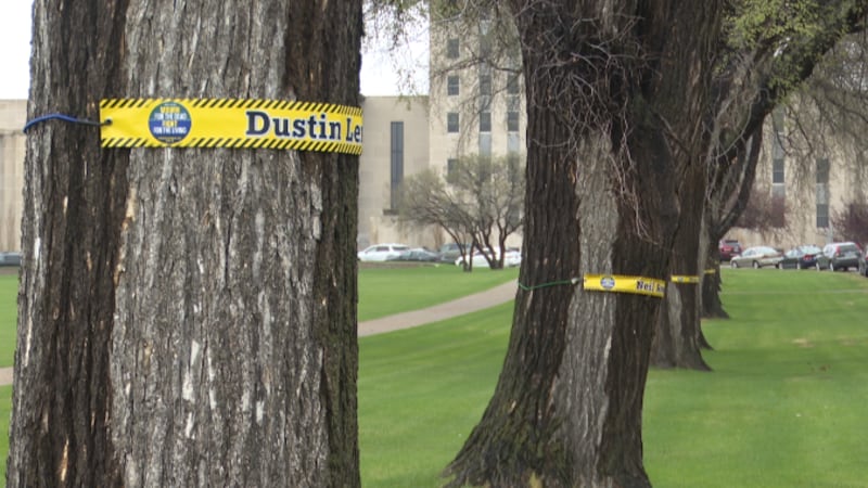 Ribbons around trees on the Capitol lawn remembering North Dakotans who have died while...