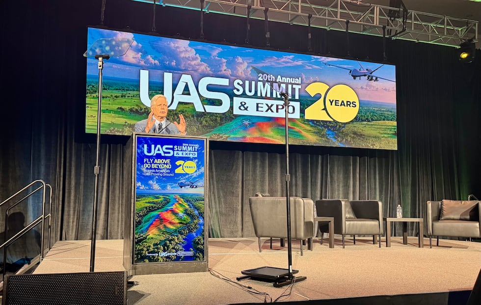 Sen. John Hoeven delivers remarks at the 20th annual UAS Summit & Expo in Grand Forks on...