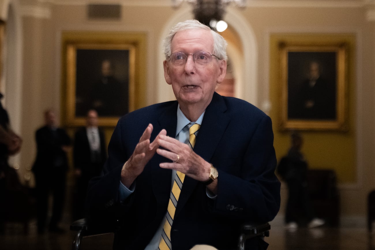 Sen. Mitch McConnell, R-Ky., speaks to reporters at the U.S. Capitol, Monday, Sept. 14, 2026,...