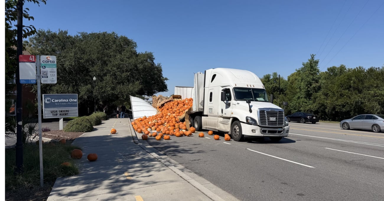 A load of pumpkins caused traffic delays in Mount Pleasant Thursday afternoon.