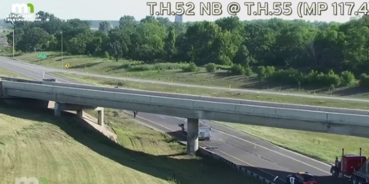 Semi rollover shuts down Highway 52 in Rosemount Tuesday
