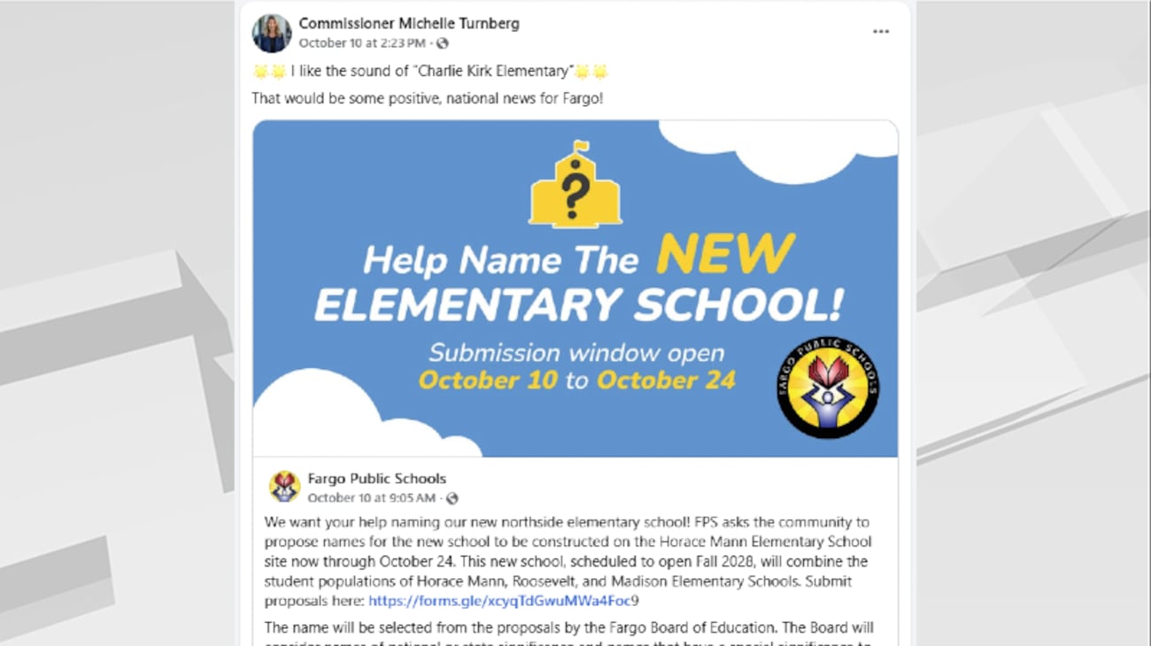 Fargo City Commissioner suggests ‘Charlie Kirk Elementary’ for name of