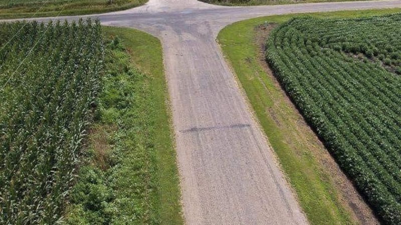Rural Triangular Intersection Tall crops could cause blind intersections on rural roads