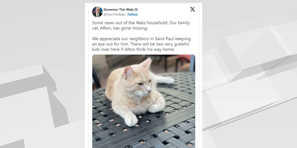 Gov. Tim Walz reports his family cat, Afton, has gone missing