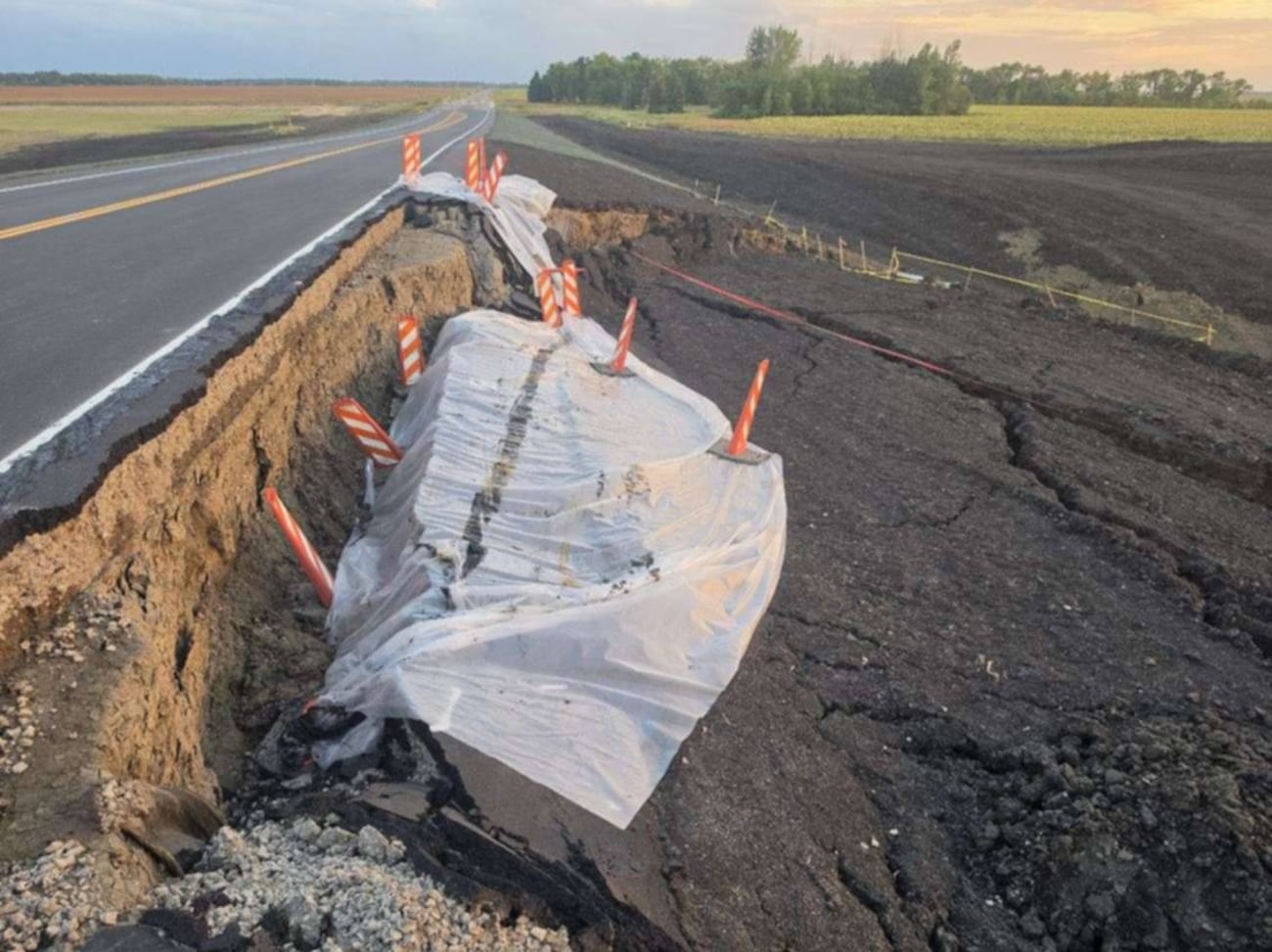A photo from Marcus Larson shows the damage along County Road 81.