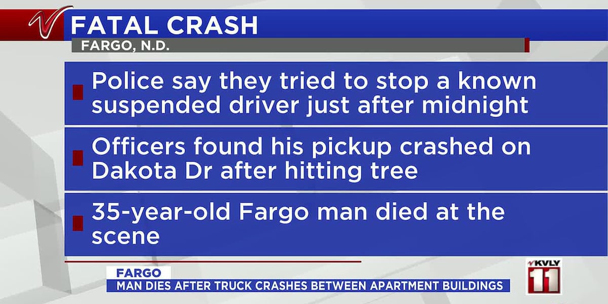Fargo man dies after truck crashes between apartment buildings